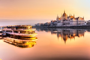 river cruising during sunset