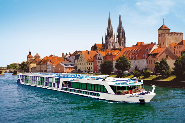 ama river cruises - boat cruising by AmaCello in Regensburg, Germany.
