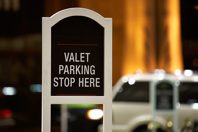 STOP HERE FOR VALET PARKING BUSINESS BUILDING SIGN 