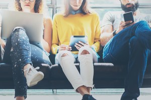 different people on various devices using portable Wi-FI