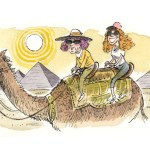 illustration - parents riding a camel in egypt