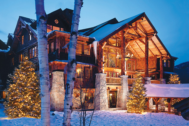 front entrance of a ski resort in the winter