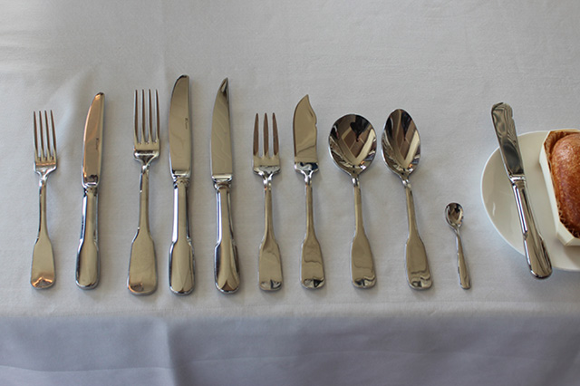 gourmet utensils on a table at Ocean House in Westerly, Rhode Island