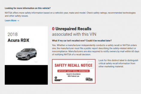 auto recalls by vin number